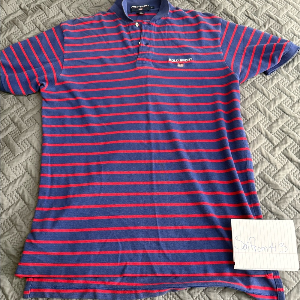 Polo Sport by Ralph Lauren Men's Blue and Red Striped Polo